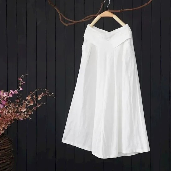 Women's Wide Leg Linen Pants Pants Trousers Fashion Full Length Plain Wide Leg Breathability Comfortable Inelastic Casual Daily Black White Yellow Spr