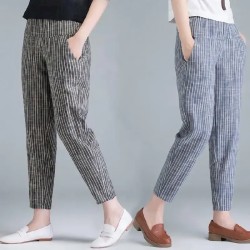 Women's Tapered Carrot Pants Casual Ankle-Length Striped Pocket Soft Outdoor Stretchy Casual Daily Blue Grey 2025