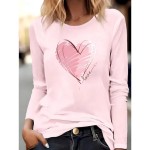 Valentine Women's Heart T Shirt Casual Heart Regular Tops Print Regular Fit Daily Pink Spring Fall Prefall 2025 Valentine Women's Heart T Shirt Casual Heart Regular Tops Print Regular Fit Daily Pink Spring Fall Prefall 2025