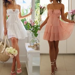 Women's Mini Dress White Dress Graduation Dress Slip Dress Fashion Holiday Graduation Weekend Regular Fit Plain Sleeveless Spaghetti Strap Light Yello