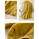 Women's Cotton Linen Shirts Floral Vintage Basic Casual 3\/4 Length Sleeve Shirt Collar Regular Tops Daily Pocket Buttons Print Black Yellow Summer Spr