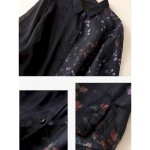 Women's Cotton Linen Shirts Floral Vintage Basic Casual 3\/4 Length Sleeve Shirt Collar Regular Tops Daily Pocket Buttons Print Black Yellow Summer Spr