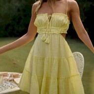 Women's Mini Dress White Dress Graduation Dress Slip Dress Fashion Holiday Graduation Weekend Regular Fit Plain Sleeveless Spaghetti Strap Light Yello