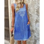 Women's Mini Dress Boho Dress Print Dress Fashion Modern Vacation Daily Holiday Regular Fit Flower Sleeveless U Neck Royal Blue Summer 2025 Women's Mini Dress Boho Dress Print Dress Fashion Modern Vacation Daily Holiday Regular Fit Flower Sleeveless U Neck Royal Blue Summer 2025