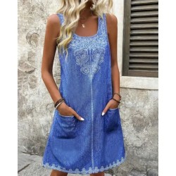 Women's Mini Dress Boho Dress Print Dress Fashion Modern Vacation Daily Holiday Regular Fit Flower Sleeveless U Neck Royal Blue Summer 2025