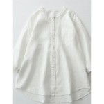 Women's Shirt Cotton Linen Shirts Button Up Blouse Solid Color Basic Casual 3\/4 Length Sleeve Turtleneck Regular Tops Daily Buttons White Beige Light Women's Shirt Cotton Linen Shirts Button Up Blouse Solid Color Basic Casual 3\/4 Length Sleeve Turtleneck Regular Tops Daily Buttons White Beige Light