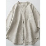Women's Shirt Cotton Linen Shirts Button Up Blouse Solid Color Basic Casual 3\/4 Length Sleeve Turtleneck Regular Tops Daily Buttons White Beige Light Women's Shirt Cotton Linen Shirts Button Up Blouse Solid Color Basic Casual 3\/4 Length Sleeve Turtleneck Regular Tops Daily Buttons White Beige Light