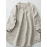 Women's Shirt Cotton Linen Shirts Button Up Blouse Solid Color Basic Casual 3\/4 Length Sleeve Turtleneck Regular Tops Daily Buttons White Beige Light Women's Shirt Cotton Linen Shirts Button Up Blouse Solid Color Basic Casual 3\/4 Length Sleeve Turtleneck Regular Tops Daily Buttons White Beige Light