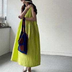 Women's Long Dress Maxi Dress Linen-Inspired Dresses Casual Dress Stylish Casual Vacation Daily Date Regular Fit Plain Sleeveless Crew Neck Yellow Pur