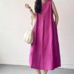 Women's Long Dress Maxi Dress Linen-Inspired Dresses Casual Dress Stylish Casual Vacation Daily Date Regular Fit Plain Sleeveless Crew Neck Yellow Pur