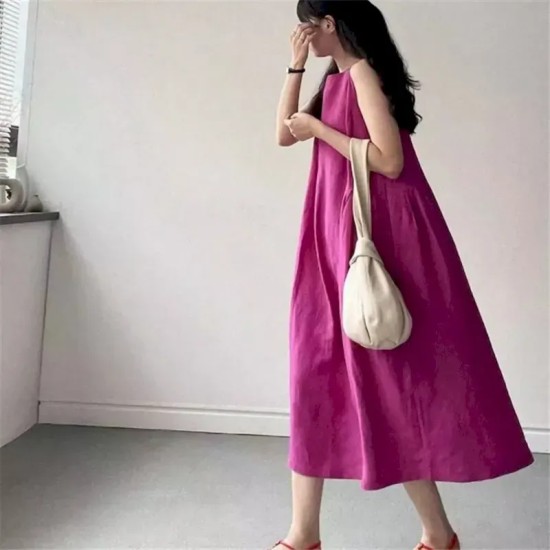 Women's Long Dress Maxi Dress Linen-Inspired Dresses Casual Dress Stylish Casual Vacation Daily Date Regular Fit Plain Sleeveless Crew Neck Yellow Pur Women's Long Dress Maxi Dress Linen-Inspired Dresses Casual Dress Stylish Casual Vacation Daily Date Regular Fit Plain Sleeveless Crew Neck Yellow Pur