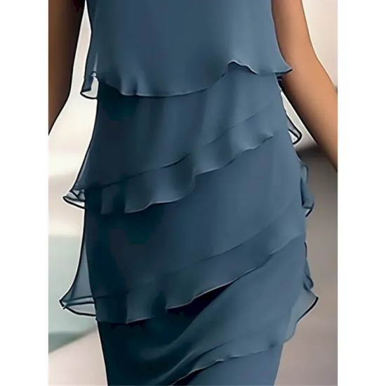 Women's Wedding Guest Cocktail Dress Elegant Chiffon Party Dress Midi Dress Blue Sleeveless Pure Color Ruffle Summer Spring Fall Crew Neck Fashion Sum Women's Wedding Guest Cocktail Dress Elegant Chiffon Party Dress Midi Dress Blue Sleeveless Pure Color Ruffle Summer Spring Fall Crew Neck Fashion Sum