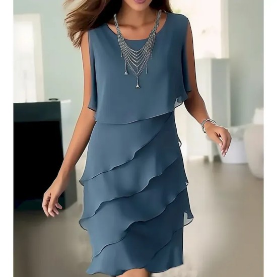 Women's Wedding Guest Cocktail Dress Elegant Chiffon Party Dress Midi Dress Blue Sleeveless Pure Color Ruffle Summer Spring Fall Crew Neck Fashion Sum Women's Wedding Guest Cocktail Dress Elegant Chiffon Party Dress Midi Dress Blue Sleeveless Pure Color Ruffle Summer Spring Fall Crew Neck Fashion Sum