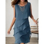 Women's Wedding Guest Cocktail Dress Elegant Chiffon Party Dress Midi Dress Blue Sleeveless Pure Color Ruffle Summer Spring Fall Crew Neck Fashion Sum Women's Wedding Guest Cocktail Dress Elegant Chiffon Party Dress Midi Dress Blue Sleeveless Pure Color Ruffle Summer Spring Fall Crew Neck Fashion Sum