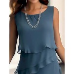 Women's Wedding Guest Cocktail Dress Elegant Chiffon Party Dress Midi Dress Blue Sleeveless Pure Color Ruffle Summer Spring Fall Crew Neck Fashion Sum Women's Wedding Guest Cocktail Dress Elegant Chiffon Party Dress Midi Dress Blue Sleeveless Pure Color Ruffle Summer Spring Fall Crew Neck Fashion Sum