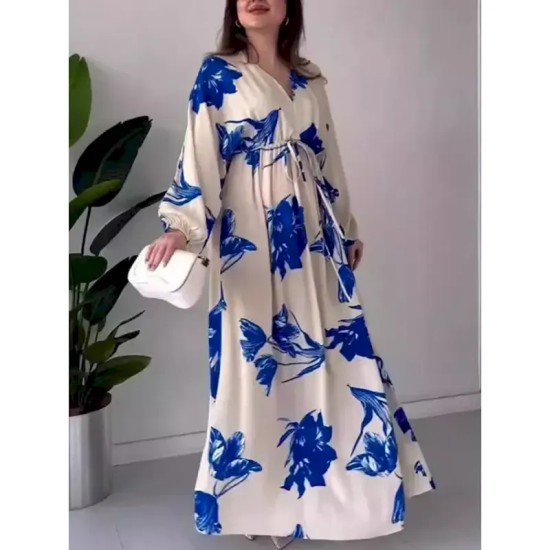 Women's Floral V Neck Maxi Dress Long Sleeve Summer Spring 2025 Women's Floral V Neck Maxi Dress Long Sleeve Summer Spring 2025