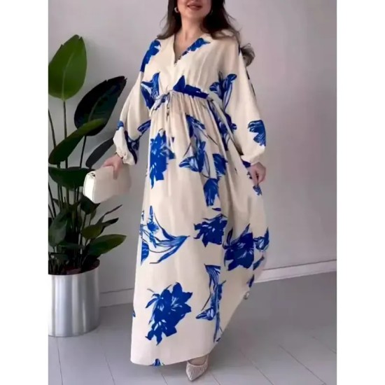 Women's Floral V Neck Maxi Dress Long Sleeve Summer Spring 2025 Women's Floral V Neck Maxi Dress Long Sleeve Summer Spring 2025