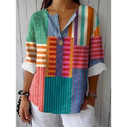 Women's Cotton Linen Shirt Graphic Geometric Color Block Vintage Tropical Hawaiian Regular Tops Daily Holiday Beach Wear Patchwork Buttons Print Pink Women's Cotton Linen Shirt Graphic Geometric Color Block Vintage Tropical Hawaiian Regular Tops Daily Holiday Beach Wear Patchwork Buttons Print Pink