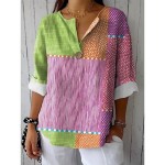 Women's Cotton Linen Shirt Graphic Geometric Color Block Vintage Tropical Hawaiian Regular Tops Daily Holiday Beach Wear Patchwork Buttons Print Pink Women's Cotton Linen Shirt Graphic Geometric Color Block Vintage Tropical Hawaiian Regular Tops Daily Holiday Beach Wear Patchwork Buttons Print Pink