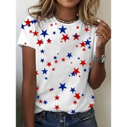 Women's Patriotic  T Shirt Graphic Star Vintage Stylish Classic Short Sleeve Crew Neck Regular Tops Daily Weekend Print Black White Pink Summer 2025
