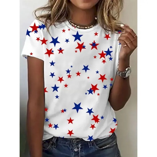 Women's Patriotic T Shirt Graphic Star Vintage Stylish Classic Short Sleeve Crew Neck Regular Tops Daily Weekend Print Black White Pink Summer 2025 Women's Patriotic T Shirt Graphic Star Vintage Stylish Classic Short Sleeve Crew Neck Regular Tops Daily Weekend Print Black White Pink Summer 2025