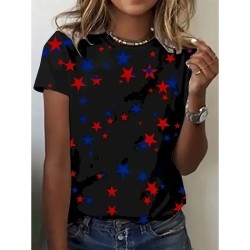 Women's Patriotic  T Shirt Graphic Star Vintage Stylish Classic Short Sleeve Crew Neck Regular Tops Daily Weekend Print Black White Pink Summer 2025