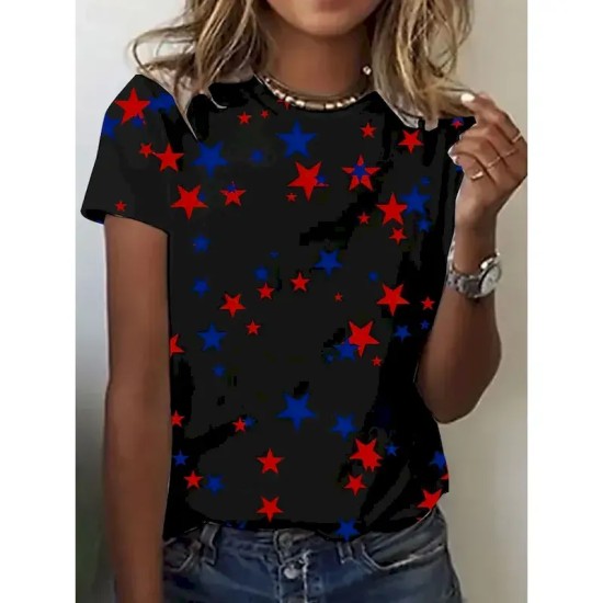 Women's Patriotic T Shirt Graphic Star Vintage Stylish Classic Short Sleeve Crew Neck Regular Tops Daily Weekend Print Black White Pink Summer 2025 Women's Patriotic T Shirt Graphic Star Vintage Stylish Classic Short Sleeve Crew Neck Regular Tops Daily Weekend Print Black White Pink Summer 2025