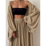 Women Sexy Boho Shirt Cotton Linen Sets Two Piece Sets Long Sleeve Puff Sleeve Plain Going out Beach Black White Camel Fall & Winter Loose Fit 2025