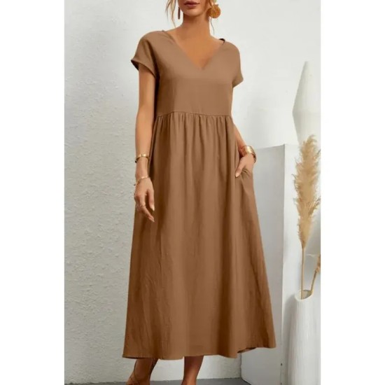 Women's Midi Dress Linen-Inspired Dresses Cotton Linen Dress Basic Classic Modern Vacation Daily Holiday Regular Fit Plain Short Sleeve V Neck Black L Women's Midi Dress Linen-Inspired Dresses Cotton Linen Dress Basic Classic Modern Vacation Daily Holiday Regular Fit Plain Short Sleeve V Neck Black L