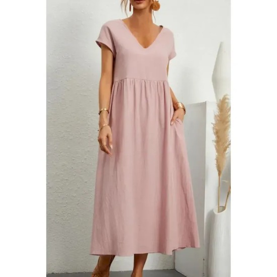 Women's Midi Dress Linen-Inspired Dresses Cotton Linen Dress Basic Classic Modern Vacation Daily Holiday Regular Fit Plain Short Sleeve V Neck Black L Women's Midi Dress Linen-Inspired Dresses Cotton Linen Dress Basic Classic Modern Vacation Daily Holiday Regular Fit Plain Short Sleeve V Neck Black L