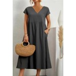Women's Midi Dress Linen-Inspired Dresses Cotton Linen Dress Basic Classic Modern Vacation Daily Holiday Regular Fit Plain Short Sleeve V Neck Black L Women's Midi Dress Linen-Inspired Dresses Cotton Linen Dress Basic Classic Modern Vacation Daily Holiday Regular Fit Plain Short Sleeve V Neck Black L