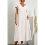 Women's Midi Dress Linen-Inspired Dresses Cotton Linen Dress Basic Classic Modern Vacation Daily Holiday Regular Fit Plain Short Sleeve V Neck Black L Women's Midi Dress Linen-Inspired Dresses Cotton Linen Dress Basic Classic Modern Vacation Daily Holiday Regular Fit Plain Short Sleeve V Neck Black L