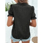 Women's T Shirt Floral Fashion Modern Casual Short Sleeve Notched Neck Regular Tops Daily Weekend Ruffle Patchwork Embroidered Black Summer 2025 - US