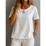 Women's Shirt White Cotton Top Solid Color Elegant Vintage Basic Short Sleeve Crew Neck Regular Tops Daily Going out Weekend White Yellow Pink Purple Women's Shirt White Cotton Top Solid Color Elegant Vintage Basic Short Sleeve Crew Neck Regular Tops Daily Going out Weekend White Yellow Pink Purple