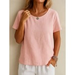 Women's Shirt White Cotton Top Solid Color Elegant Vintage Basic Short Sleeve Crew Neck Regular Tops Daily Going out Weekend White Yellow Pink Purple Women's Shirt White Cotton Top Solid Color Elegant Vintage Basic Short Sleeve Crew Neck Regular Tops Daily Going out Weekend White Yellow Pink Purple