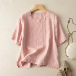 Women's Shirt White Cotton Top Solid Color Elegant Vintage Basic Short Sleeve Crew Neck Regular Tops Daily Going out Weekend White Yellow Pink Purple Women's Shirt White Cotton Top Solid Color Elegant Vintage Basic Short Sleeve Crew Neck Regular Tops Daily Going out Weekend White Yellow Pink Purple