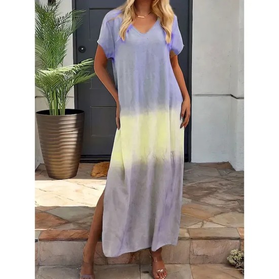 Women's Maxi Dress Sundress Summer Dress Vacation Casual Vacation Daily Regular Fit Ombre Graphic Short Sleeve V Neck Yellow Blue Orange Summer 2025 Women's Maxi Dress Sundress Summer Dress Vacation Casual Vacation Daily Regular Fit Ombre Graphic Short Sleeve V Neck Yellow Blue Orange Summer 2025