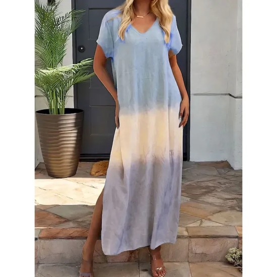 Women's Maxi Dress Sundress Summer Dress Vacation Casual Vacation Daily Regular Fit Ombre Graphic Short Sleeve V Neck Yellow Blue Orange Summer 2025 Women's Maxi Dress Sundress Summer Dress Vacation Casual Vacation Daily Regular Fit Ombre Graphic Short Sleeve V Neck Yellow Blue Orange Summer 2025
