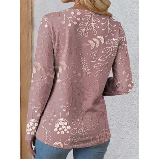 Women's T shirt Long Sleeve Crew Neck Long Sleeve Tunic 3D Print Floral Graphic Casual Regular Tops Daily Print Pink Purple Green Khaki Fall Prefall 2 Women's T shirt Long Sleeve Crew Neck Long Sleeve Tunic 3D Print Floral Graphic Casual Regular Tops Daily Print Pink Purple Green Khaki Fall Prefall 2
