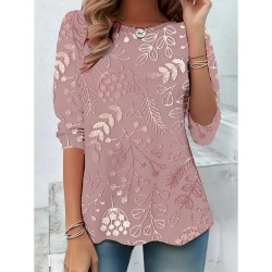 Women's T shirt Long Sleeve Crew Neck Long Sleeve Tunic 3D Print Floral Graphic Casual Regular Tops Daily Print Pink Purple Green Khaki Fall Prefall 2 Women's T shirt Long Sleeve Crew Neck Long Sleeve Tunic 3D Print Floral Graphic Casual Regular Tops Daily Print Pink Purple Green Khaki Fall Prefall 2