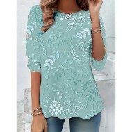 Women's T shirt Long Sleeve Crew Neck Long Sleeve Tunic 3D Print Floral Graphic Casual Regular Tops Daily Print Pink Purple Green Khaki Fall Prefall 2