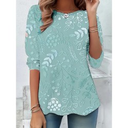 Women's T shirt Long Sleeve Crew Neck Long Sleeve Tunic 3D Print Floral Graphic Casual Regular Tops Daily Print Pink Purple Green Khaki Fall Prefall 2