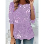 Women's T shirt Long Sleeve Crew Neck Long Sleeve Tunic 3D Print Floral Graphic Casual Regular Tops Daily Print Pink Purple Green Khaki Fall Prefall 2 Women's T shirt Long Sleeve Crew Neck Long Sleeve Tunic 3D Print Floral Graphic Casual Regular Tops Daily Print Pink Purple Green Khaki Fall Prefall 2