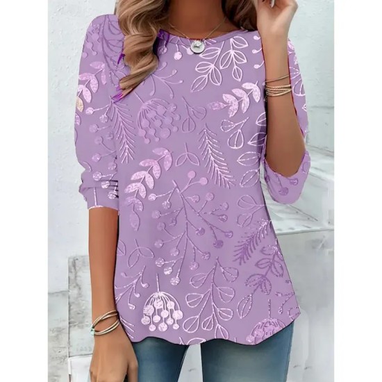 Women's T shirt Long Sleeve Crew Neck Long Sleeve Tunic 3D Print Floral Graphic Casual Regular Tops Daily Print Pink Purple Green Khaki Fall Prefall 2 Women's T shirt Long Sleeve Crew Neck Long Sleeve Tunic 3D Print Floral Graphic Casual Regular Tops Daily Print Pink Purple Green Khaki Fall Prefall 2