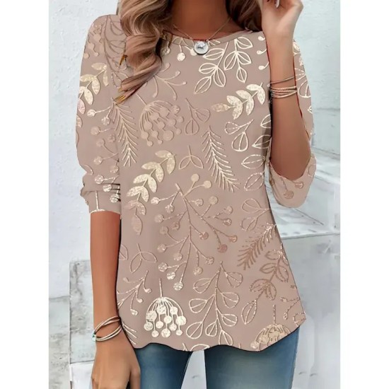 Women's T shirt Long Sleeve Crew Neck Long Sleeve Tunic 3D Print Floral Graphic Casual Regular Tops Daily Print Pink Purple Green Khaki Fall Prefall 2 Women's T shirt Long Sleeve Crew Neck Long Sleeve Tunic 3D Print Floral Graphic Casual Regular Tops Daily Print Pink Purple Green Khaki Fall Prefall 2