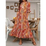 Women's Maxi Dress Casual Dress Boho Dress Cute Stylish Casual Vacation Daily Loose Fit Graphic 3\/4 Length Sleeve V Neck Red Blue Orange Summer Spring