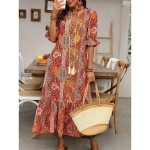 Women's Maxi Dress Casual Dress Boho Dress Cute Stylish Casual Vacation Daily Loose Fit Graphic 3\/4 Length Sleeve V Neck Red Blue Orange Summer Spring