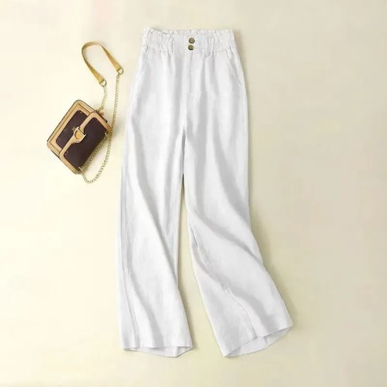 Women's Cotton Linen Pants Pants Trousers Fashion Long Plain Side Pockets Breathability Comfortable Inelastic Casual Daily Black White Beige Spring & Women's Cotton Linen Pants Pants Trousers Fashion Long Plain Side Pockets Breathability Comfortable Inelastic Casual Daily Black White Beige Spring &