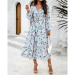 Women's Long Dress Maxi Dress Casual Dress A Line Dress Floral Dress Summer Dress Elegant Stylish Vacation Daily Date Regular Fit Floral Long Sleeve V