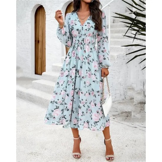Women's Long Dress Maxi Dress Casual Dress A Line Dress Floral Dress Summer Dress Elegant Stylish Vacation Daily Date Regular Fit Floral Long Sleeve V